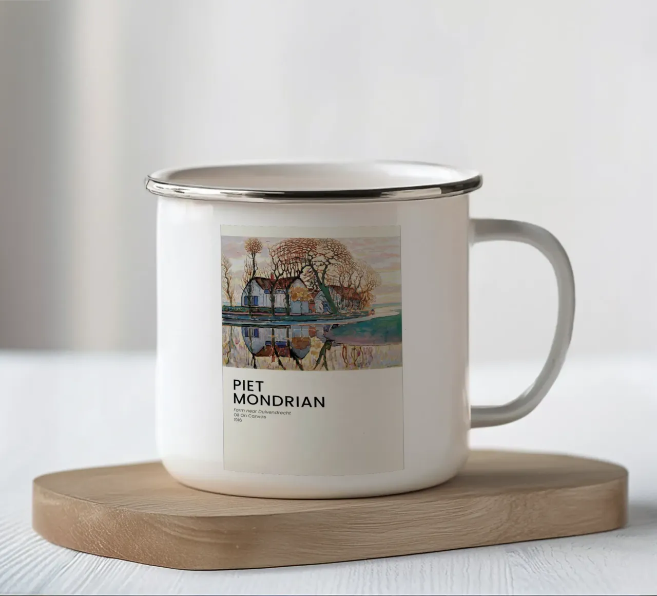 Mondrian - Farm near Duivendrecht tazza in smalto da Vintage by JUNIQE