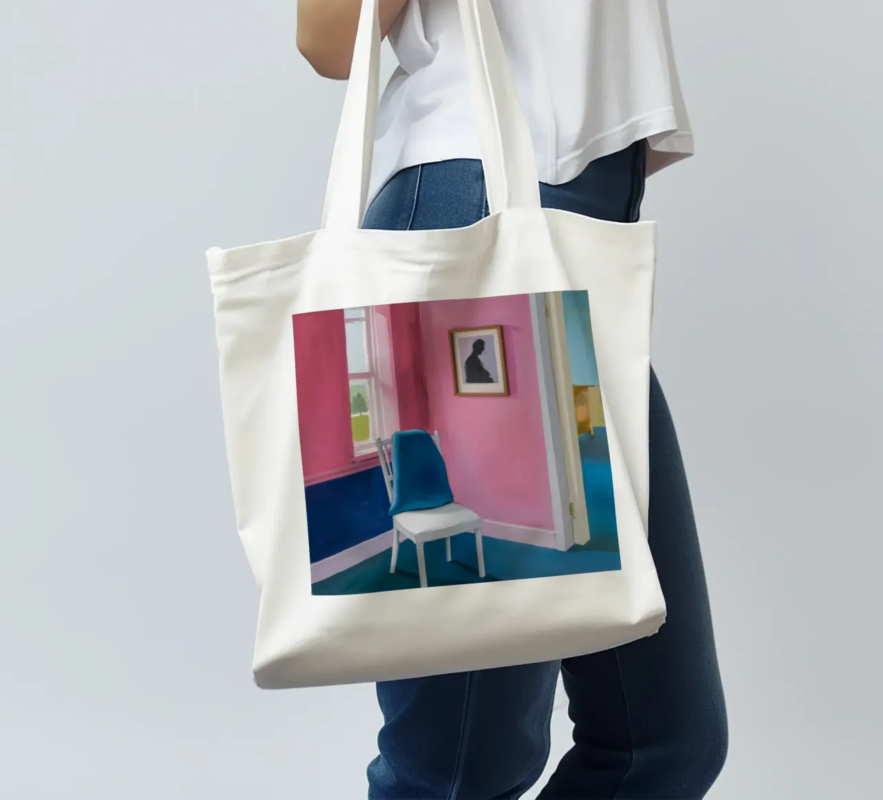 Sedia blu ad angolo borsa in juta da Pan Denim