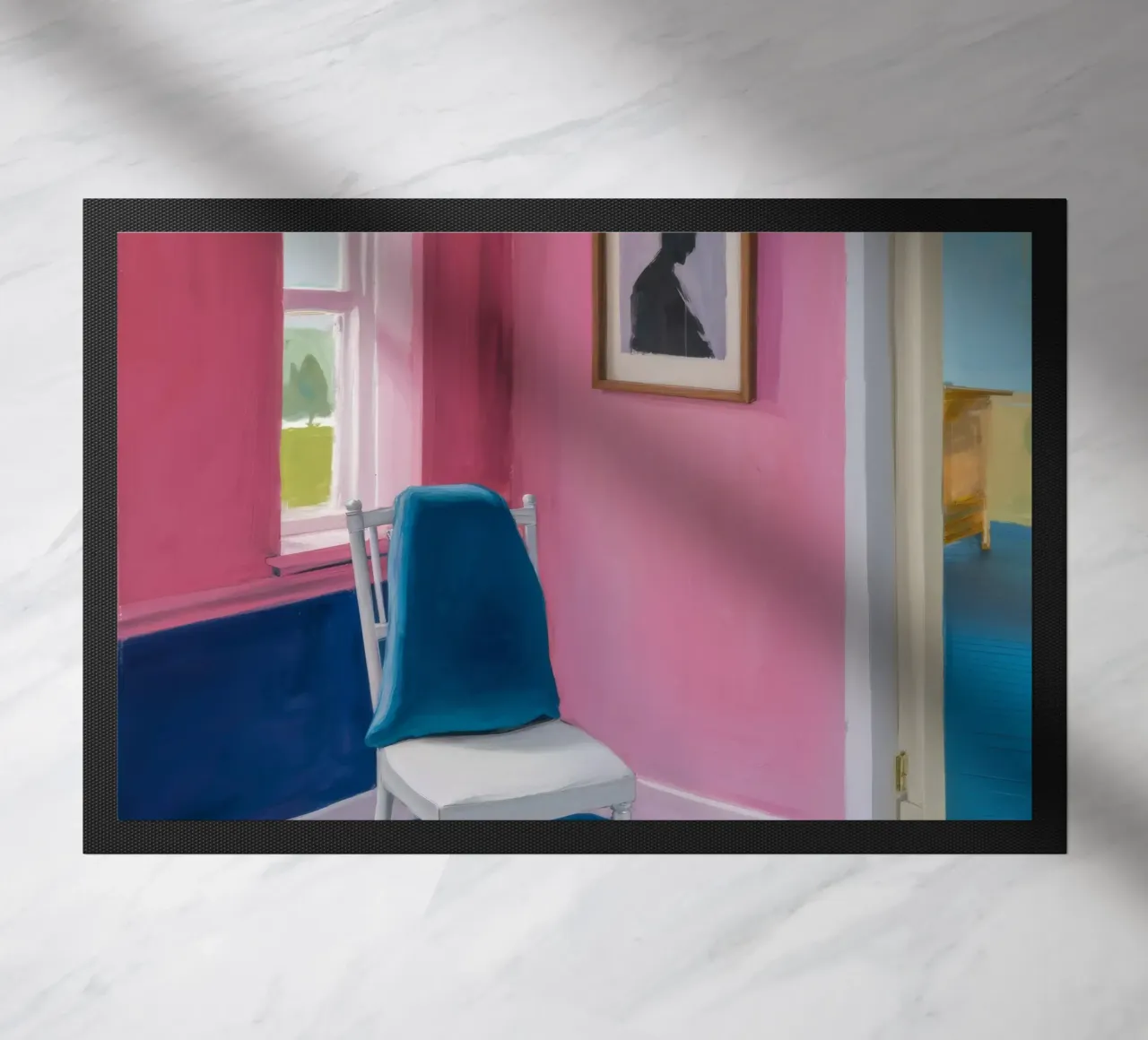 Sedia blu ad angolo zerbino da Pan Denim