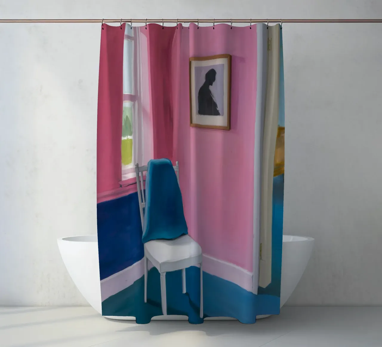 Blauer Stuhl Ecke Duschvorhang von Pan Denim