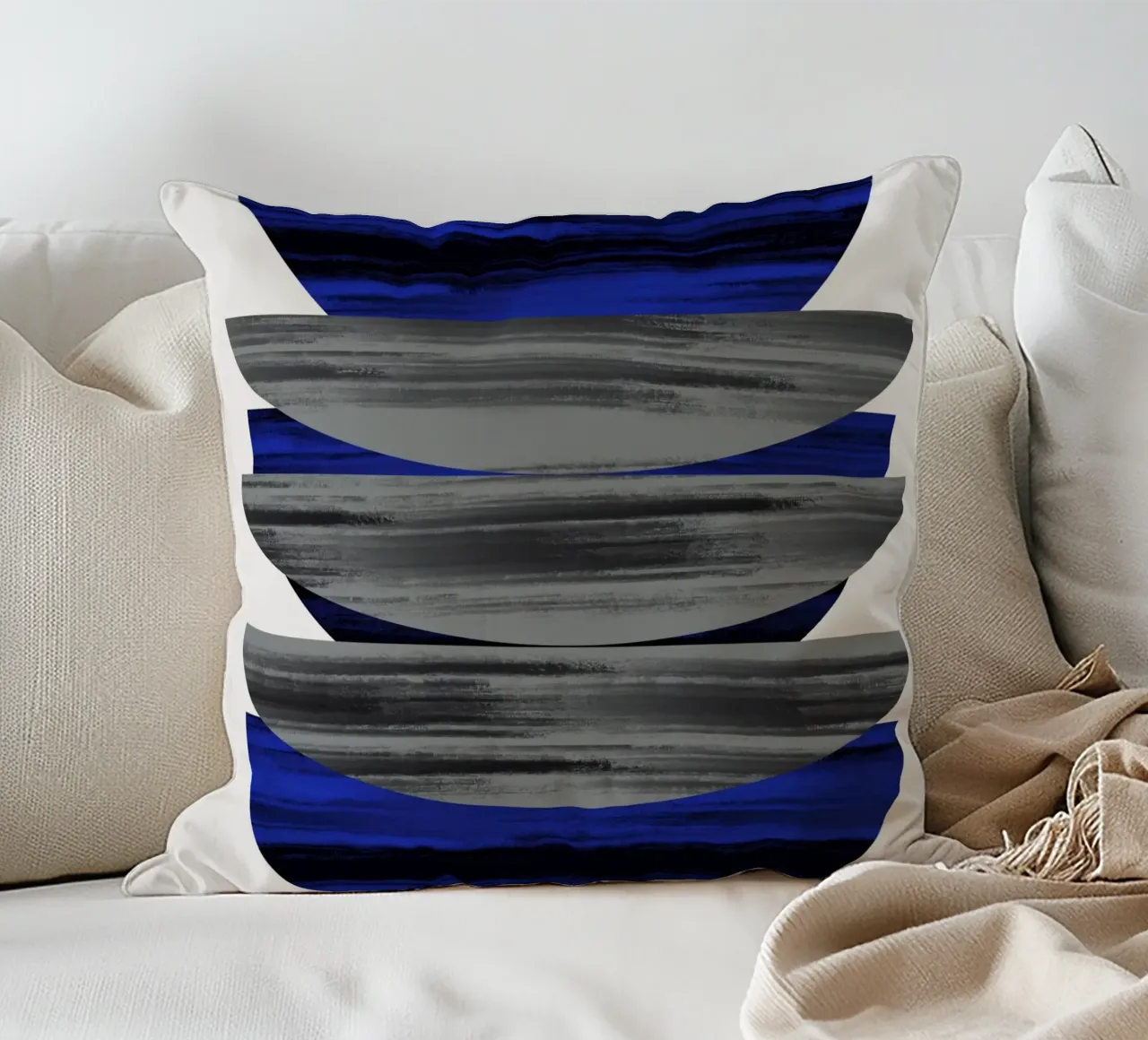 Luxury blue and grey nordic art decorative cushion by Little Dean