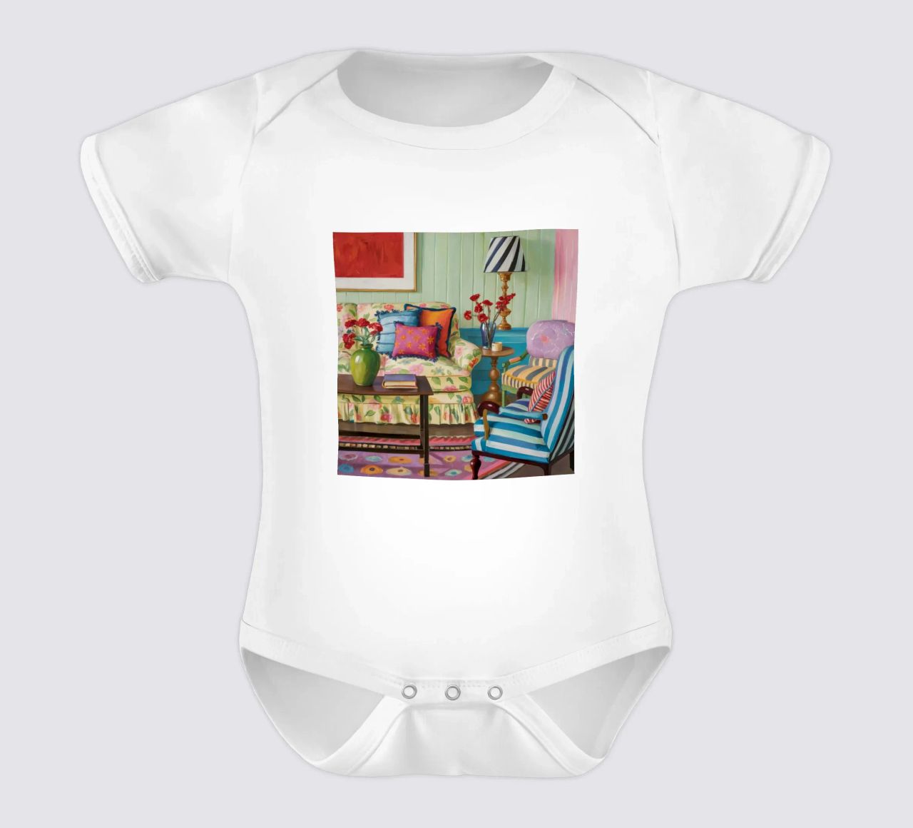 Eclectic Pattern Parlor short-sleeve baby romper by Pan Denim