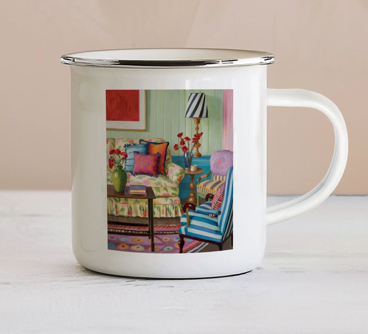 Eclectic Pattern Parlor enamel mug by Pan Denim