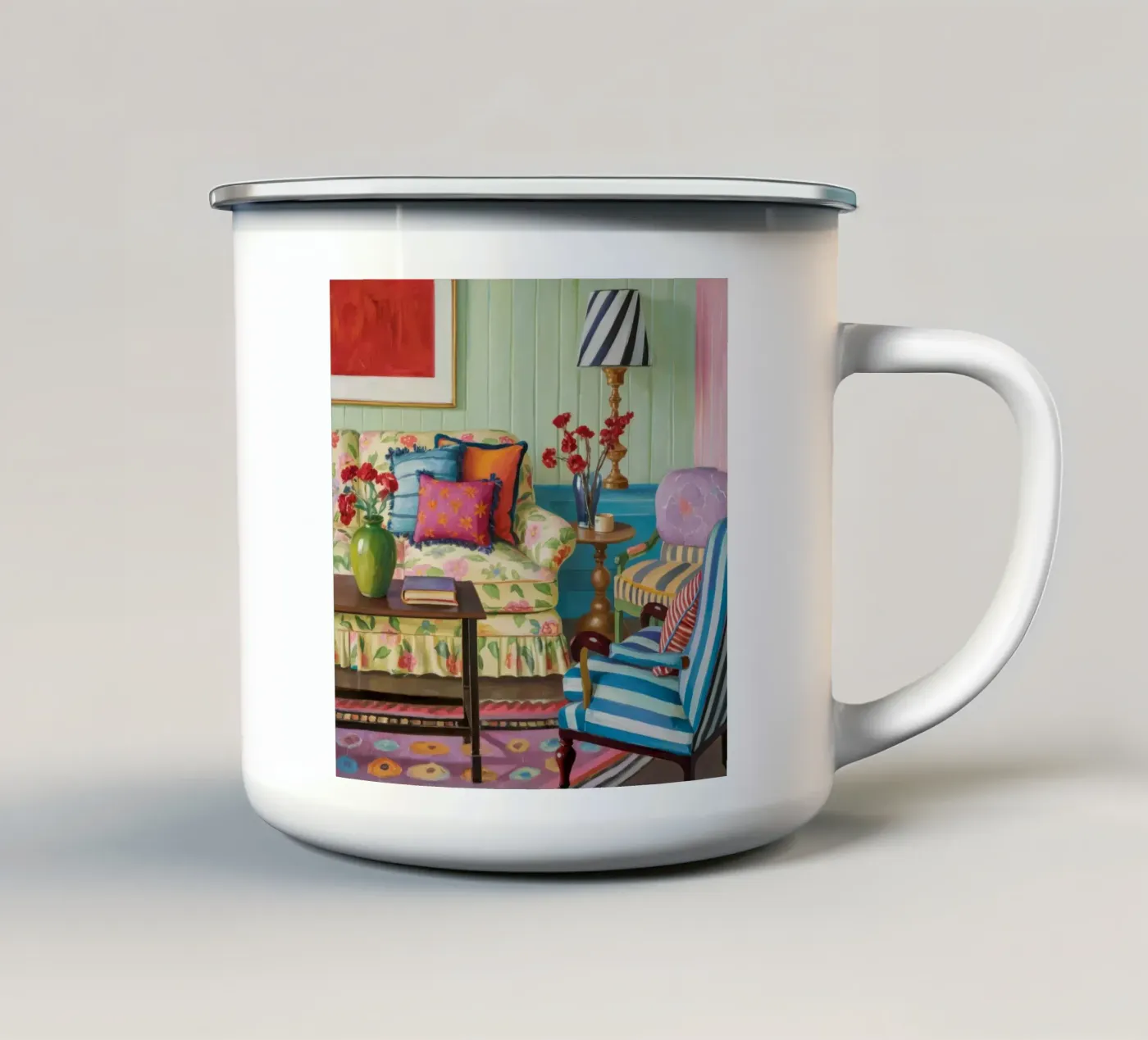 Eclectisch patroon salon emaille mok van Pan Denim