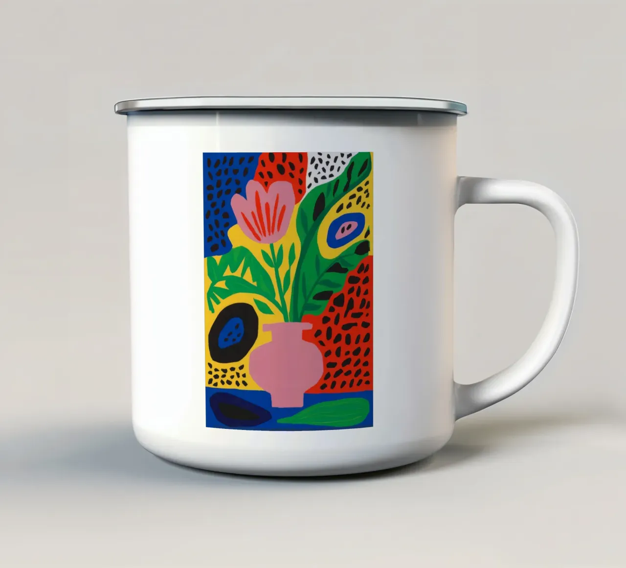 Speelse bloemblaadjespop emaille mok van Dawn Light