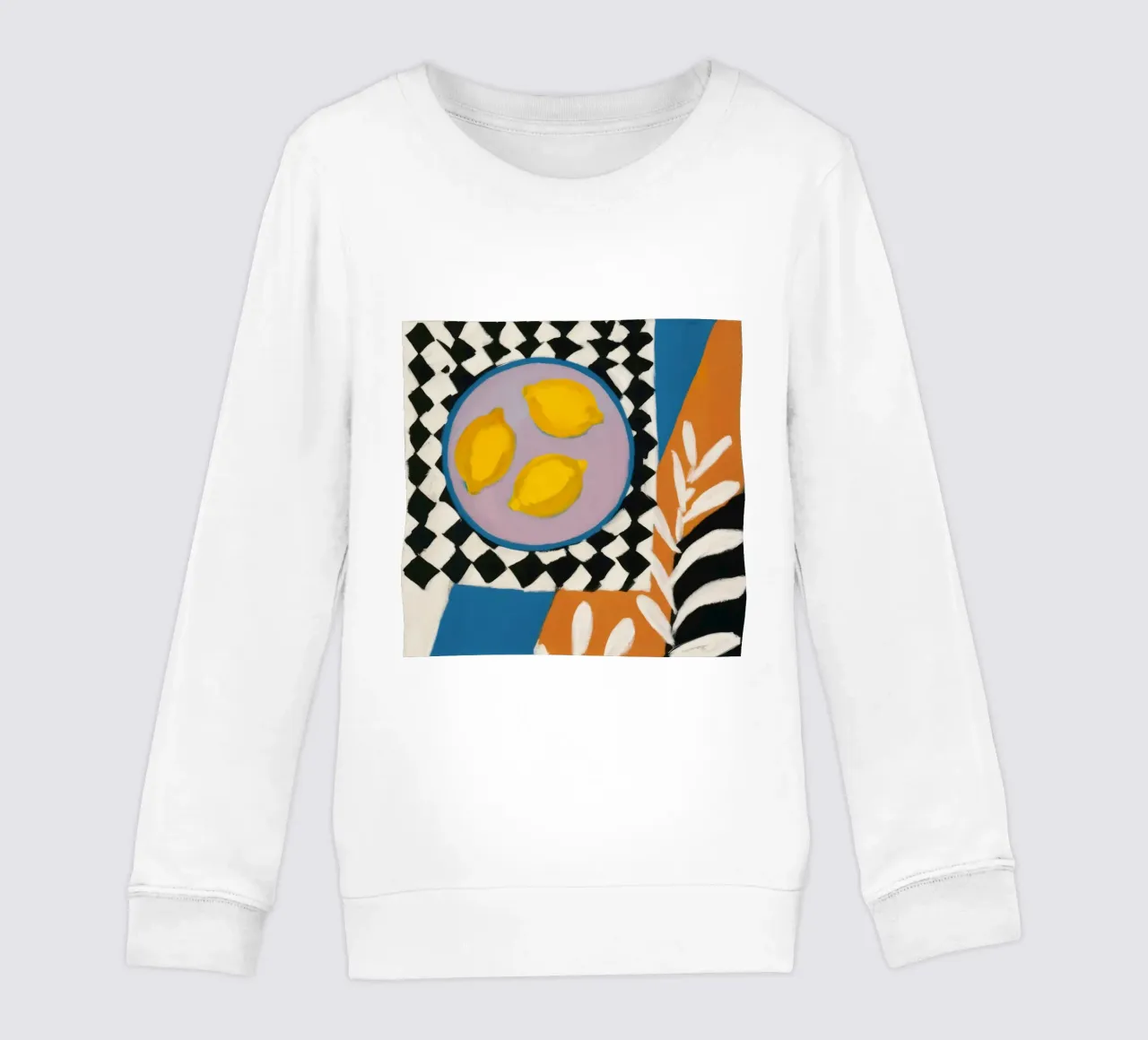 Checkerboard Citrus Pop kids sweatshirt by Dawn Light