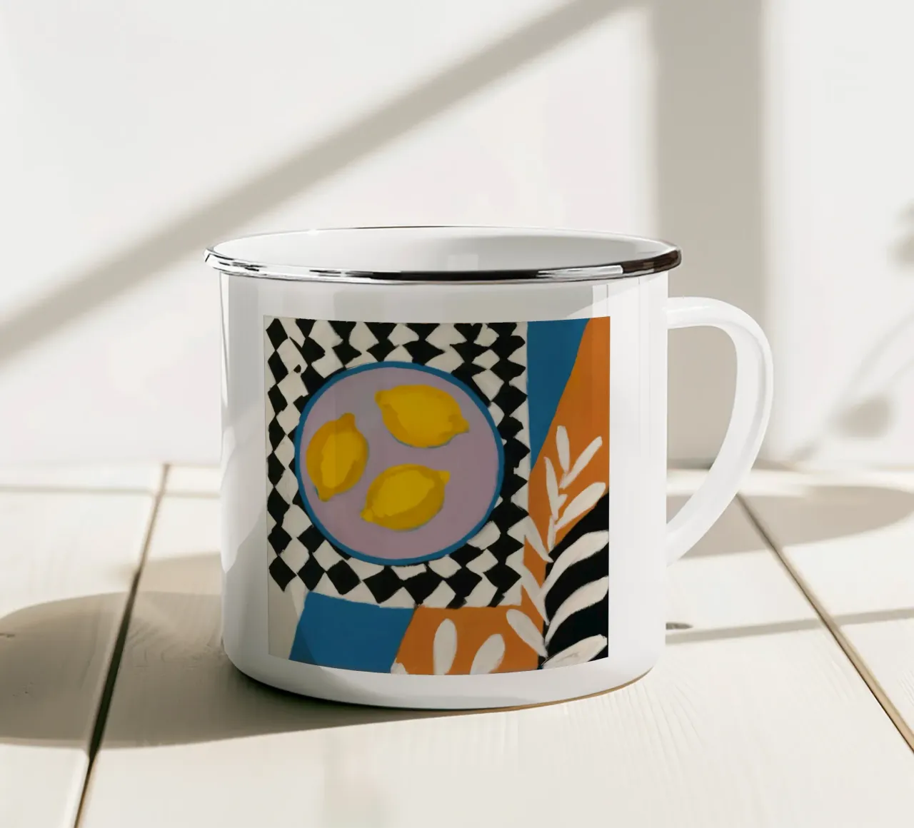 Checkerboard Citrus Pop emaille mok van Dawn Light