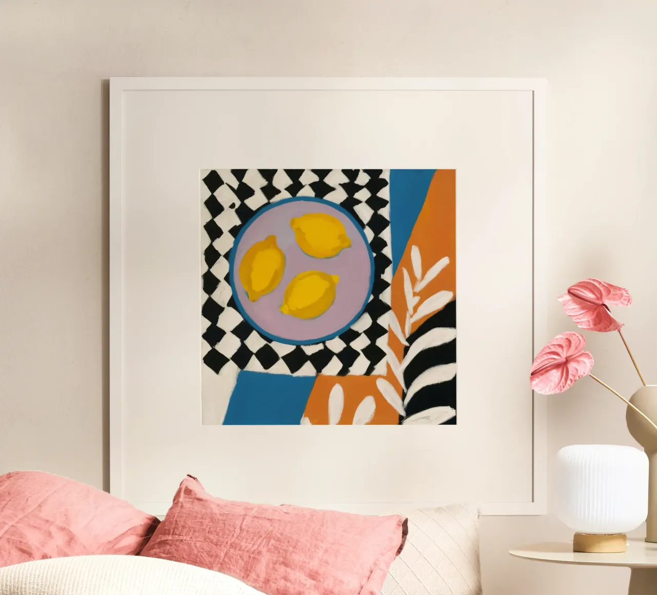 Schachbrettmuster Citrus Pop Poster mit Kunststoffrahmen von Dawn Light