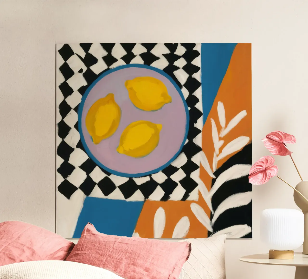 Schachbrettmuster Citrus Pop Poster mit Kunststoffrahmen von Dawn Light