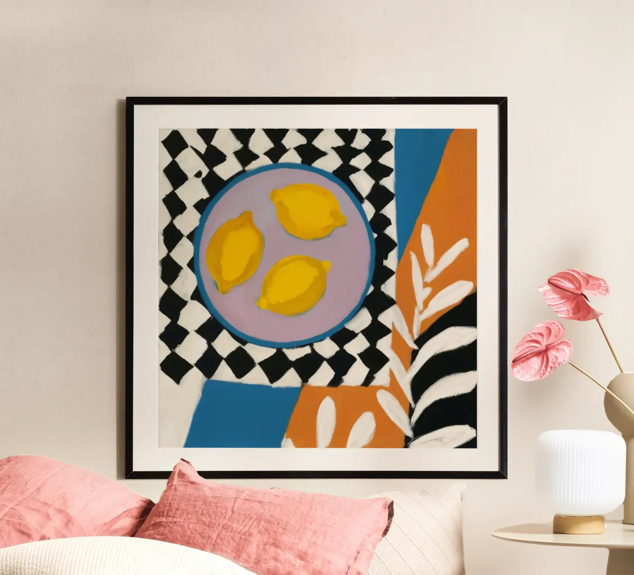 Schachbrettmuster Citrus Pop Poster mit Kunststoffrahmen von Dawn Light