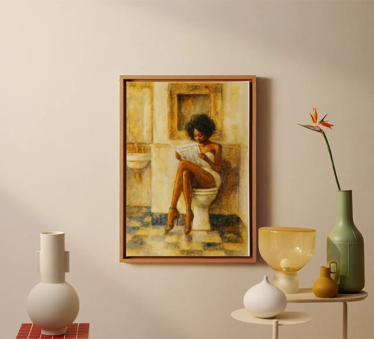 vrouwen in de badkamer grappig canvas met Baklijst van pakazi