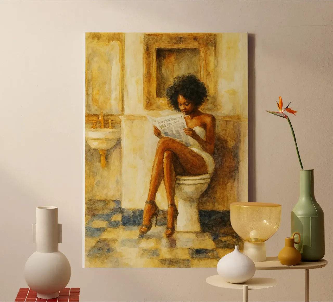 vrouwen in de badkamer grappig canvas met Baklijst van pakazi