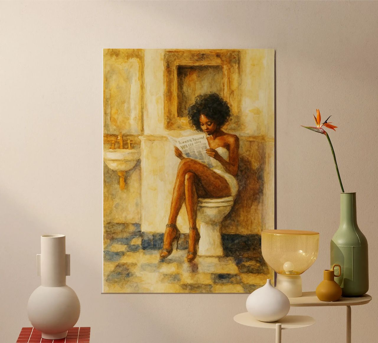 femmes dans la salle de bain drôle poster de pakazi