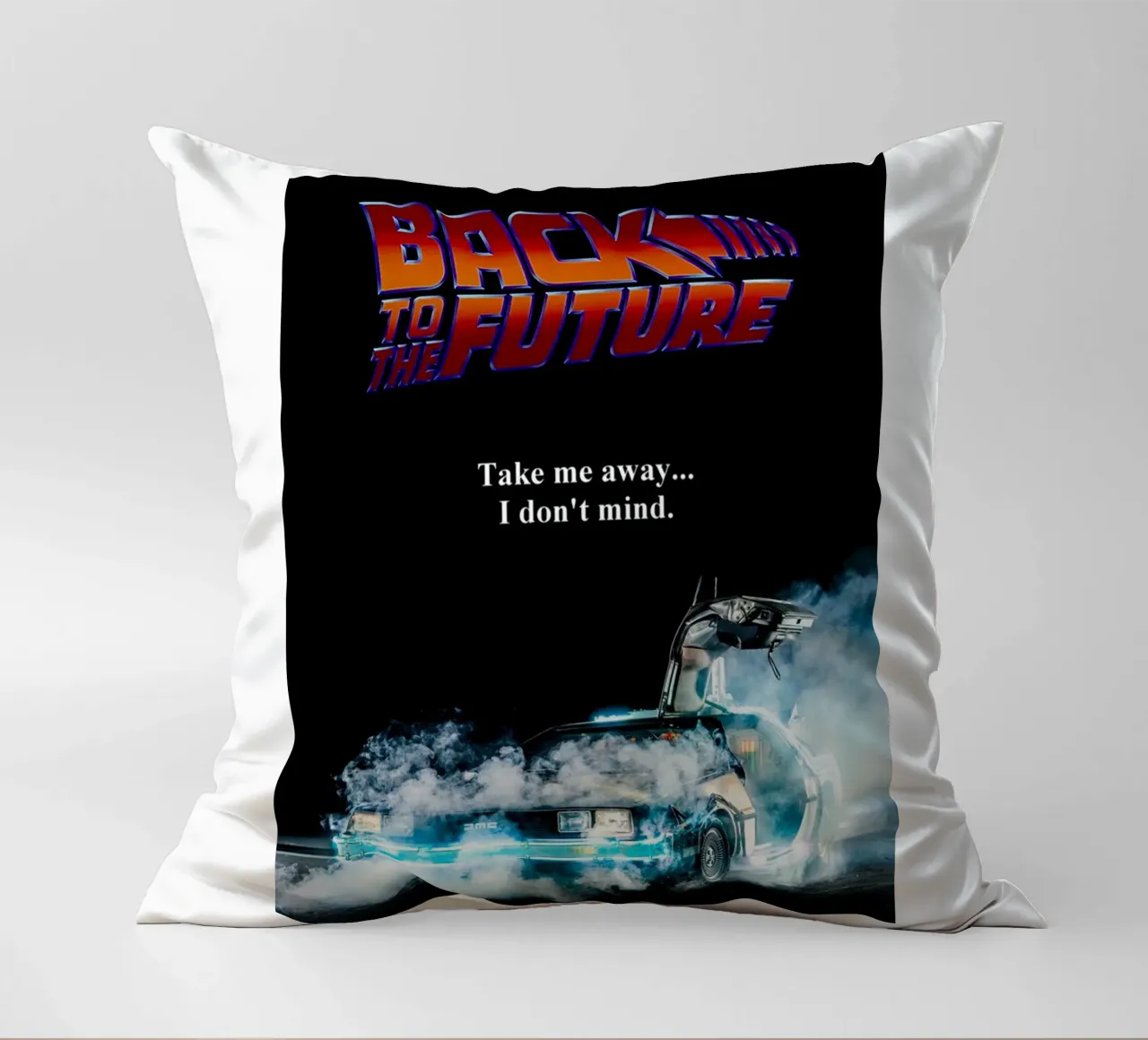Take Me Away Back To The Future decorative cushion by yurdom