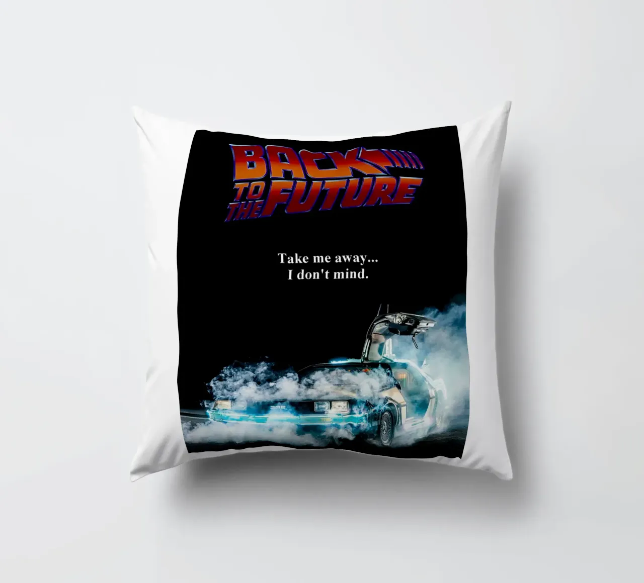 Take Me Away Back To The Future decorative cushion by yurdom