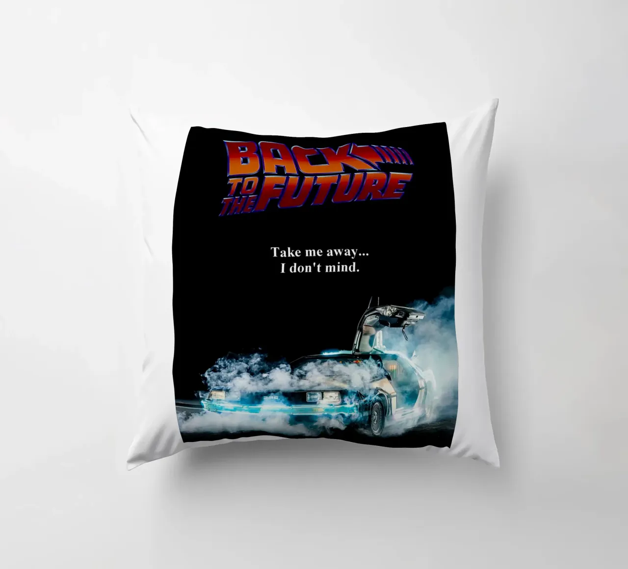 Take Me Away Back To The Future decorative cushion by yurdom
