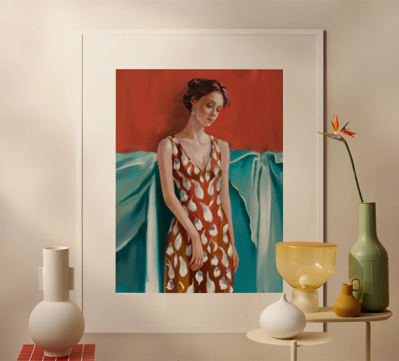 Scarlet Polka Poise poster con telaio in alluminio da Fable Tempa