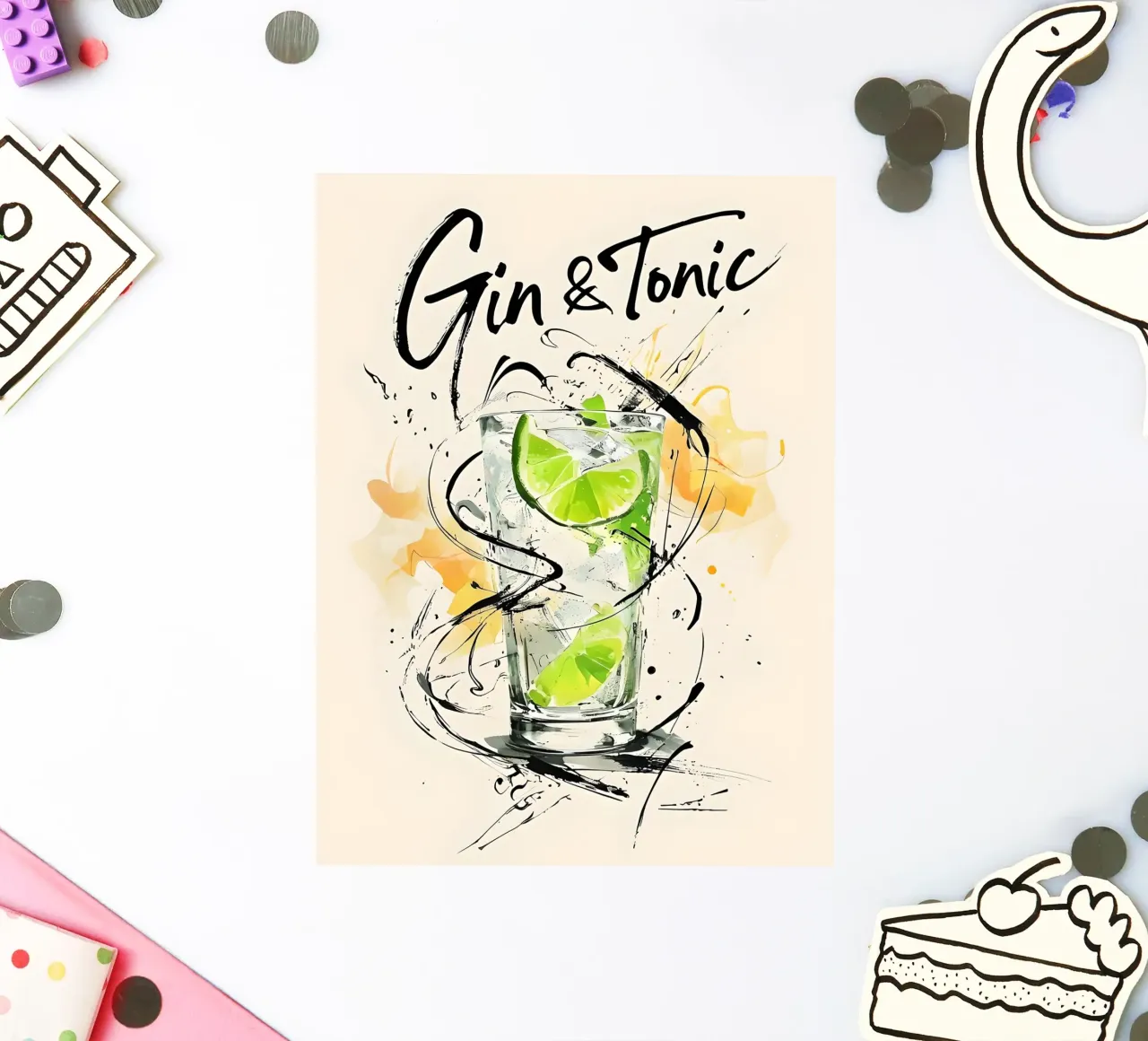 Gin e Tonic in acquerello adesivo da 🥝 KIWI STORE