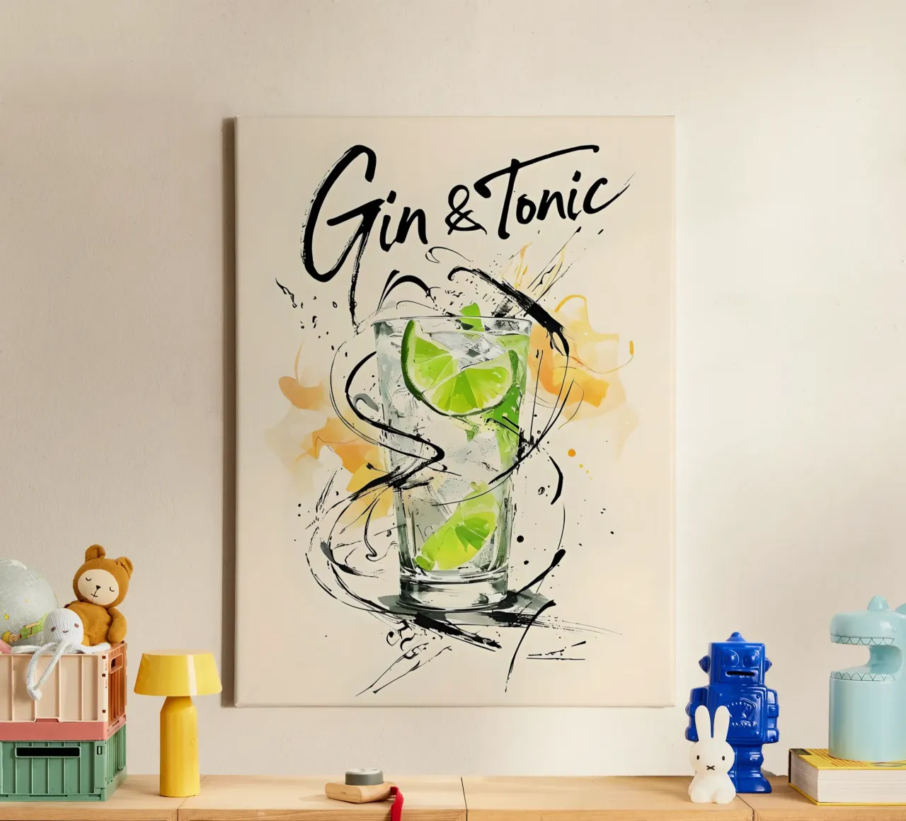 Gin e Tonic in acquerello tela da 🥝 KIWI STORE