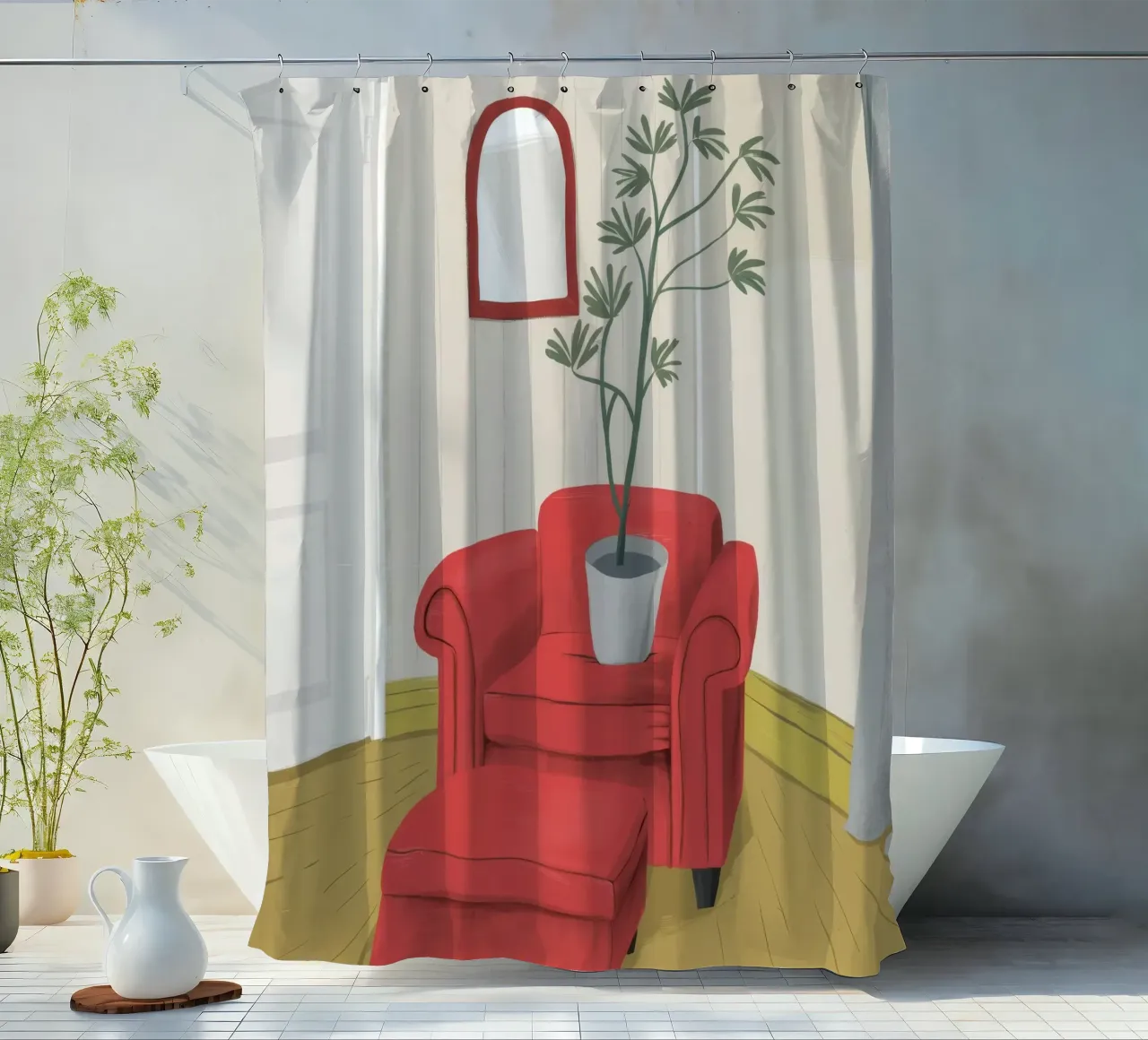 Tomato Plant Chair shower curtain by Pan Denim