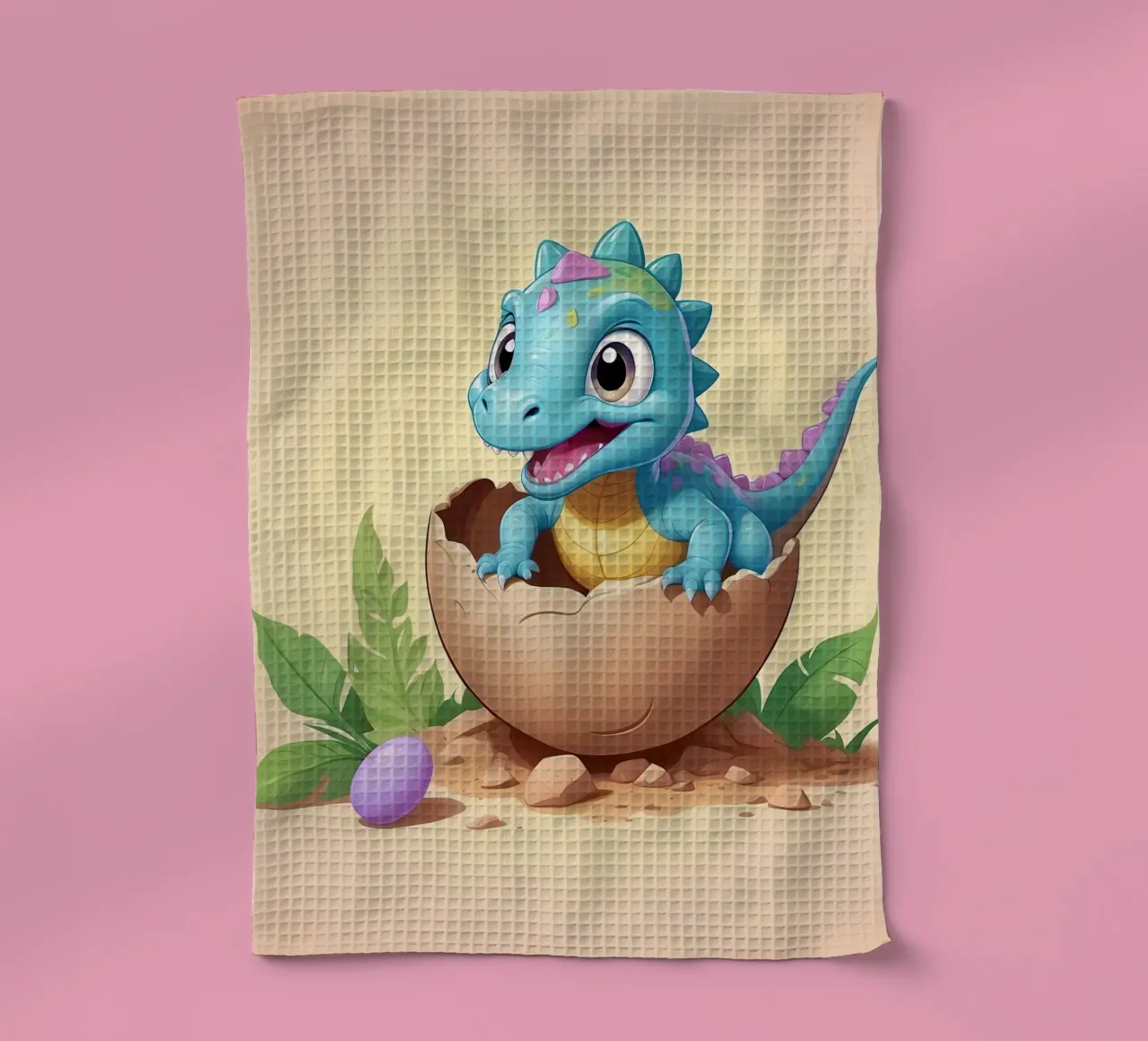 Dinosaure mignon sortant de l'œuf avec un sourire radieux torchon de DesignDoodle