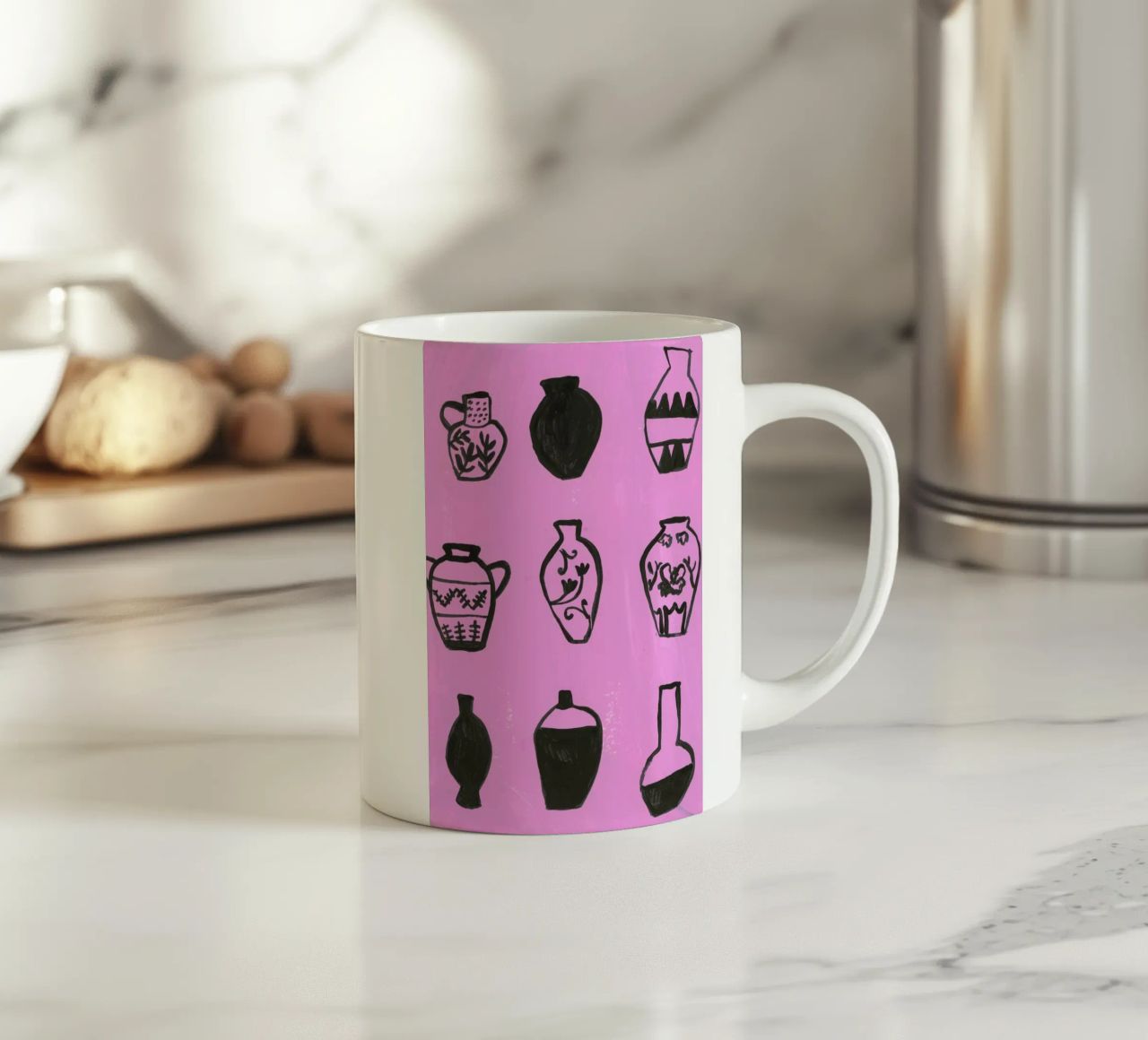 Vases On A Pink Background tazza in ceramica da Sonia Brittain