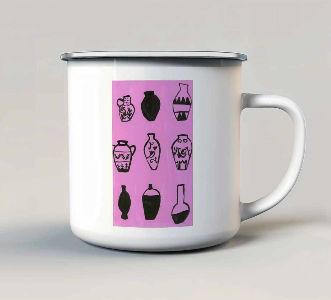 Vases On A Pink Background tazza in smalto da Sonia Brittain