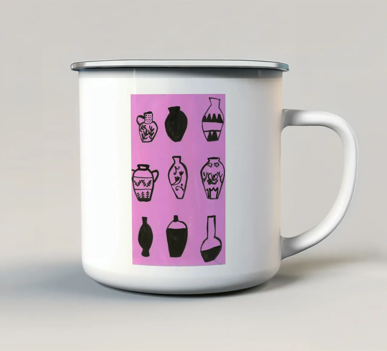 Vases On A Pink Background taza de esmalte de Sonia Brittain