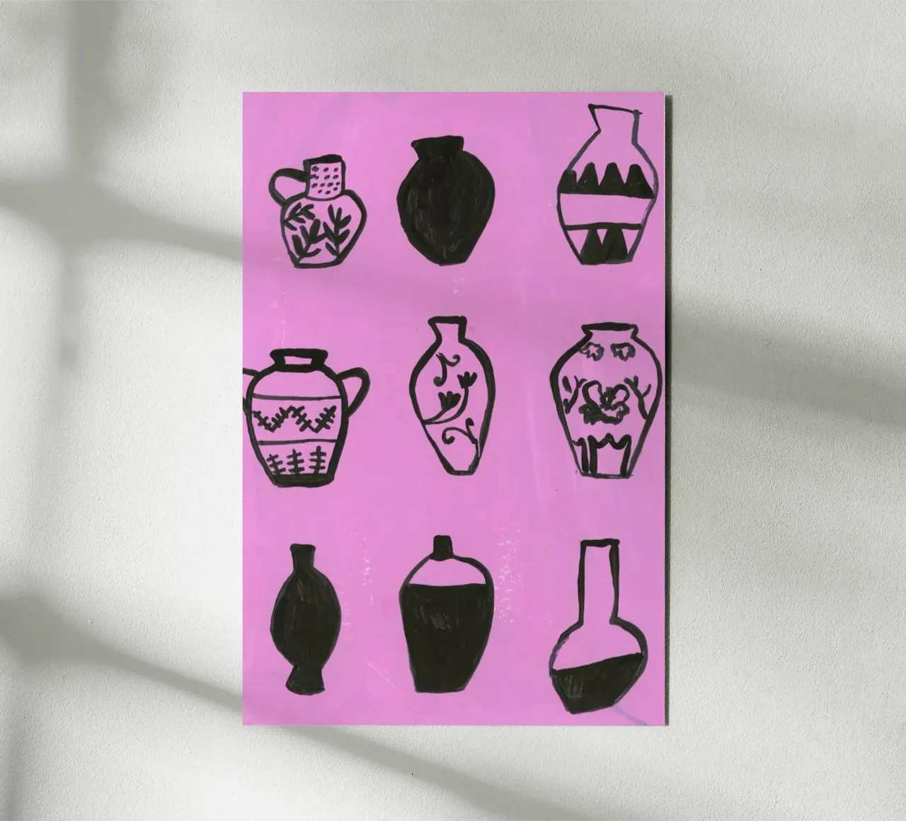 Vases On A Pink Background alluminio dibond da Sonia Brittain