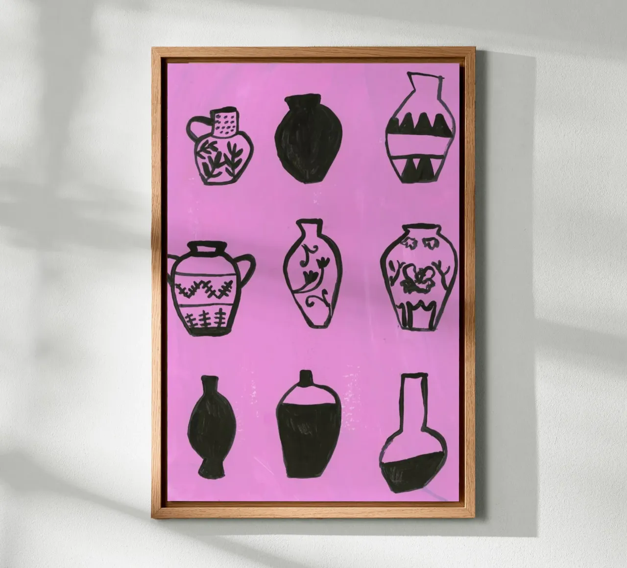 Vases On A Pink Background tela con Cornice a cassetta da Sonia Brittain