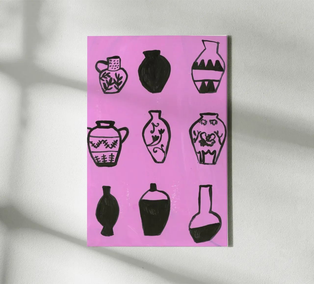 Vases On A Pink Background tela con Cornice a cassetta da Sonia Brittain