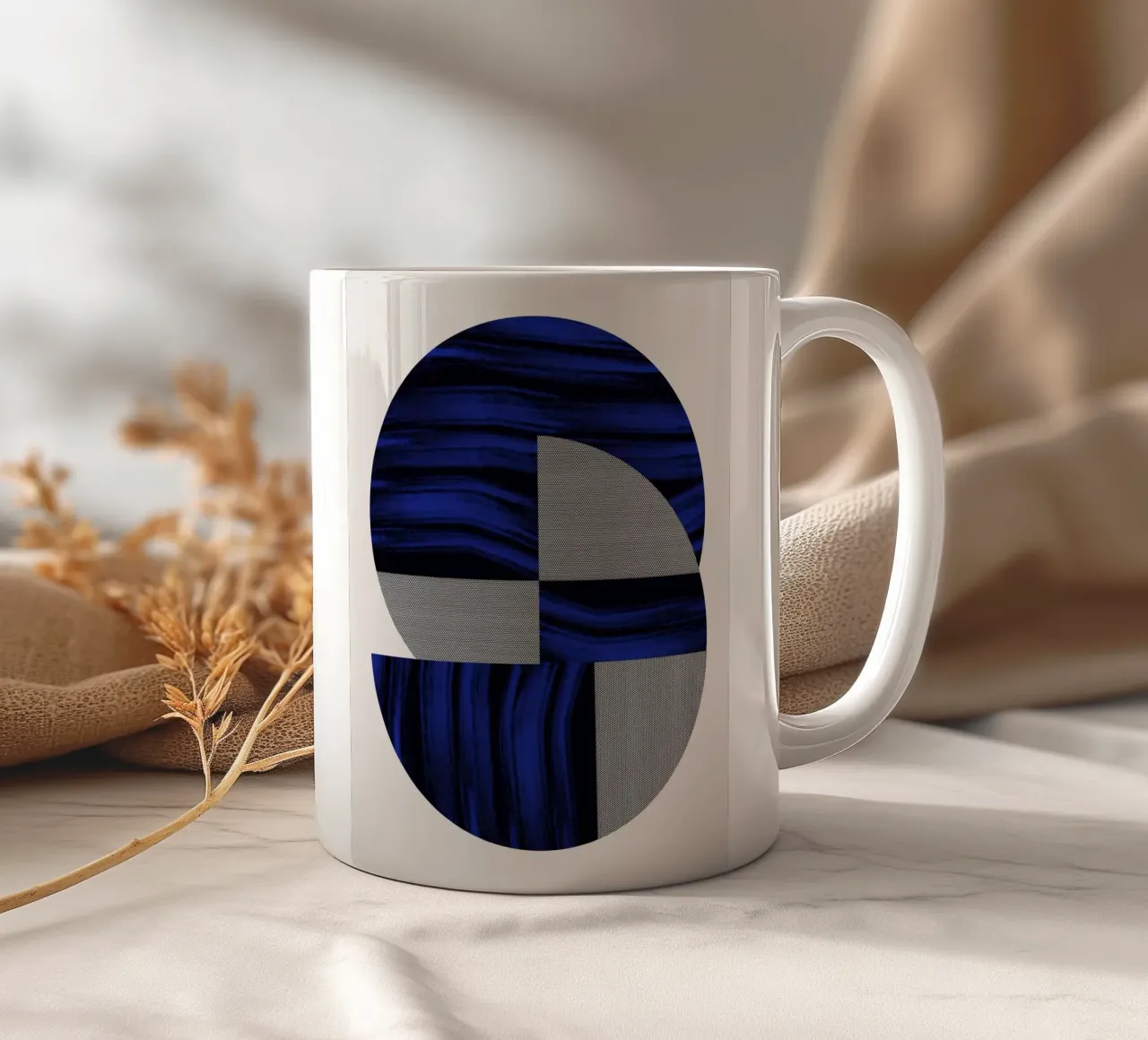 Luxe blauw en grijs nordic art 02 keramische mok van Little Dean