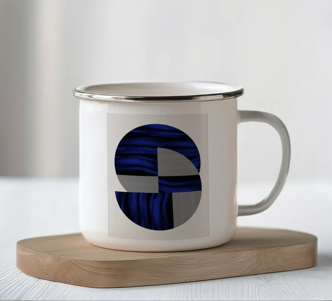 Luxe blauw en grijs nordic art 02 emaille mok van Little Dean