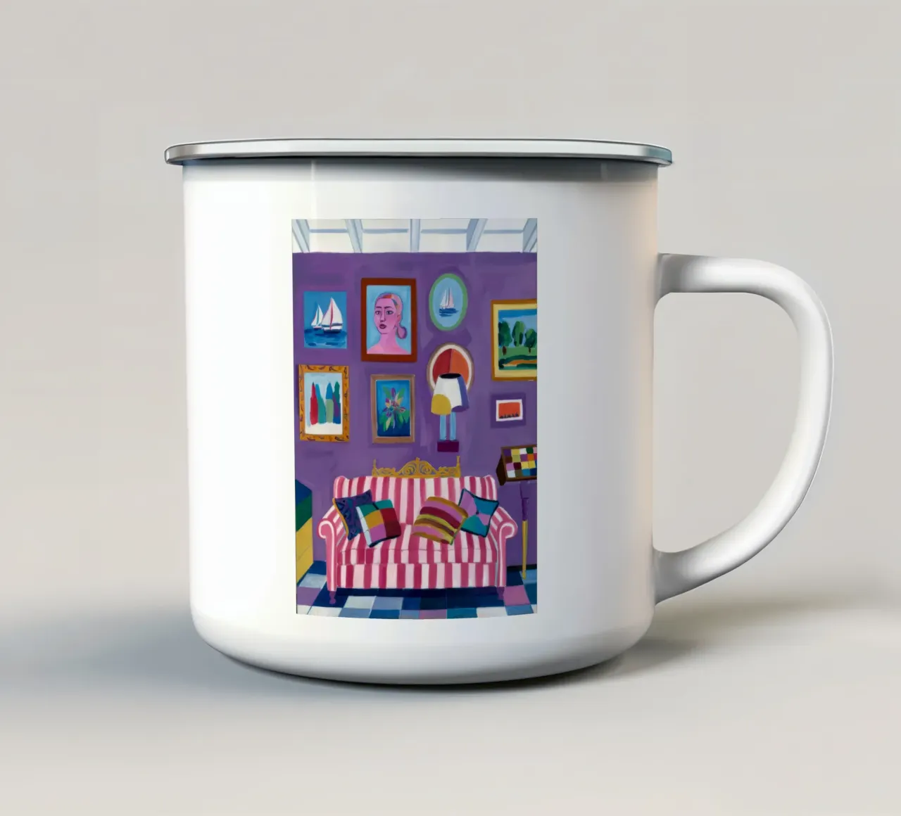 Purple Room Pop enamel mug by Pan Denim