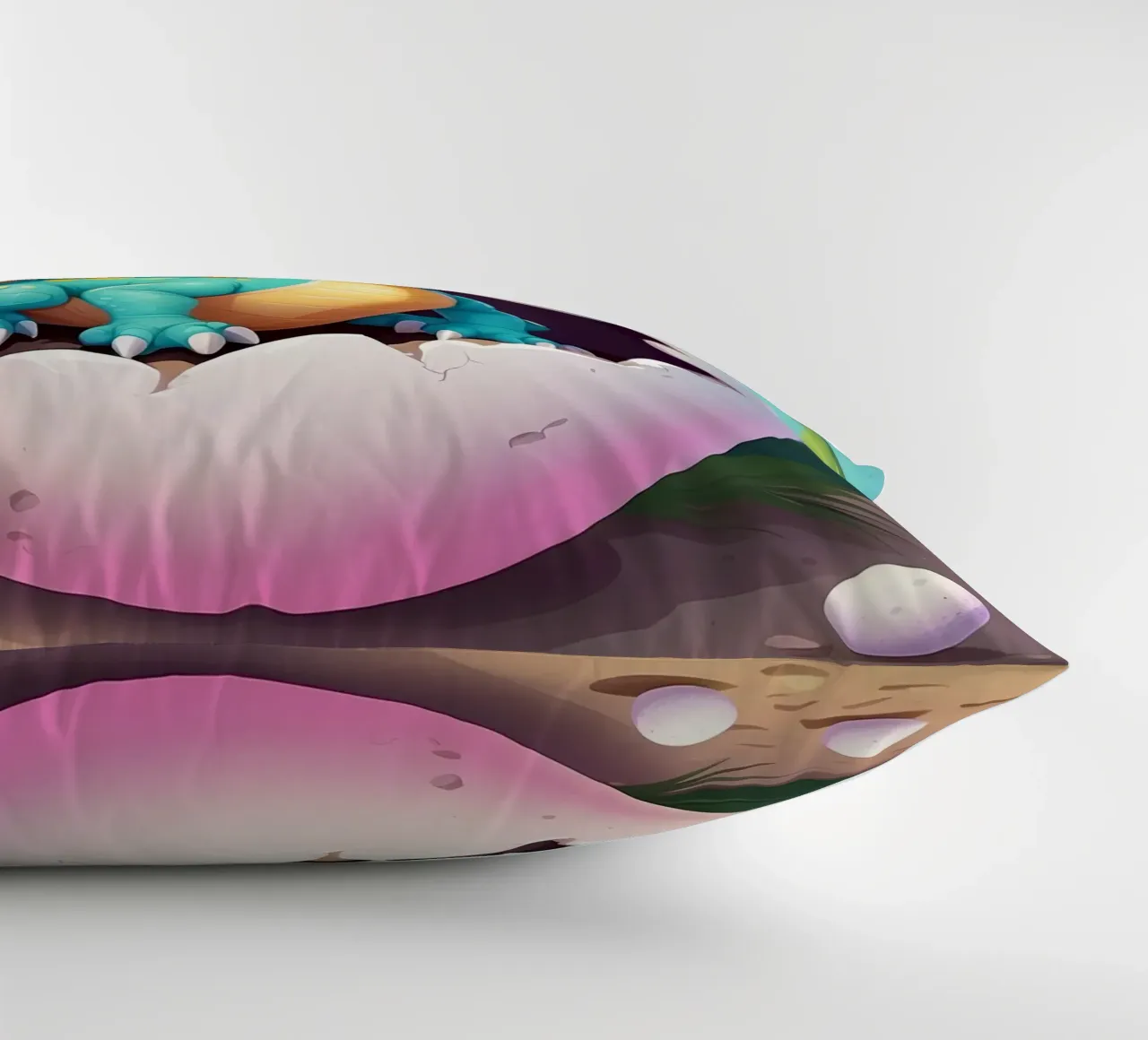 Cute dinosaur hatching from egg with a sunny background decorative cushion by DesignDoodle