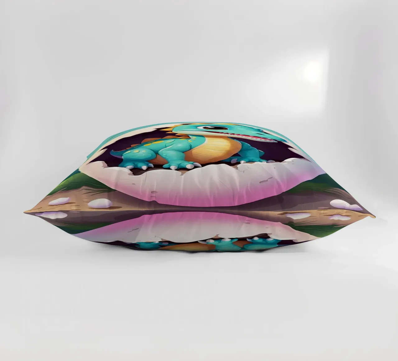 Cute dinosaur hatching from egg with a sunny background decorative cushion by DesignDoodle