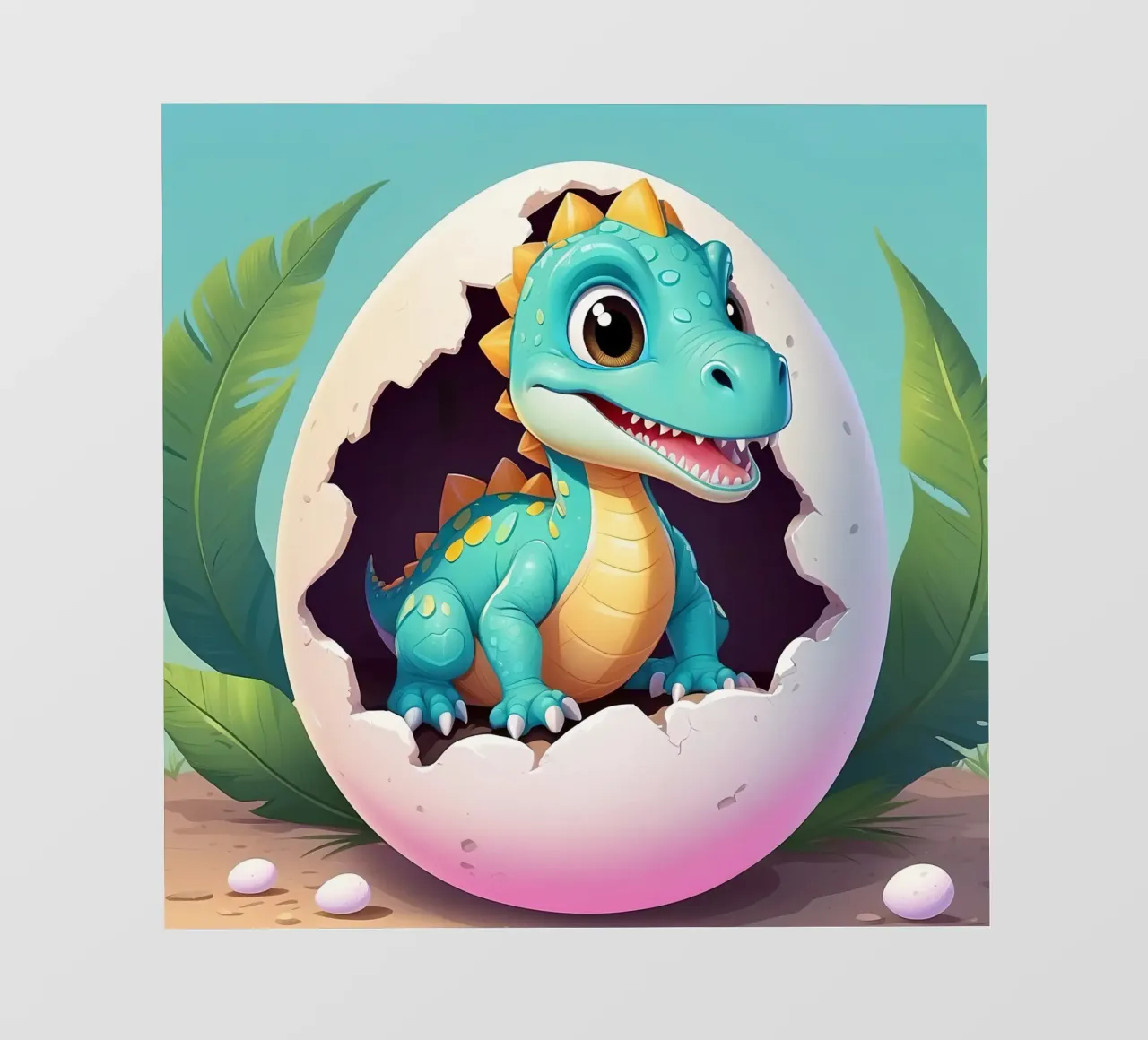 Cute dinosaur hatching from egg with a sunny background backlit film by DesignDoodle