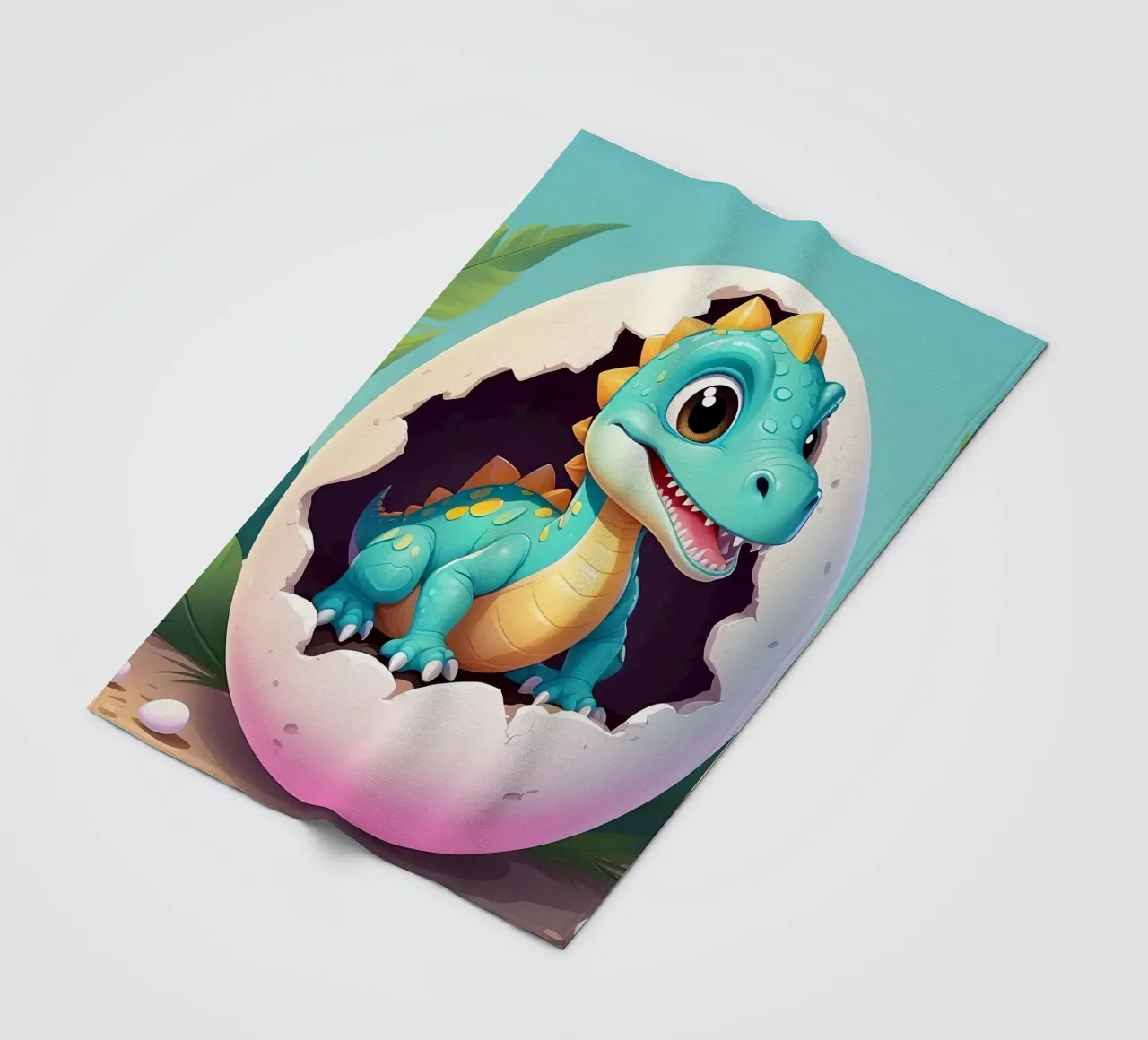 Cute dinosaur hatching from egg with a sunny background fleece blanket by DesignDoodle