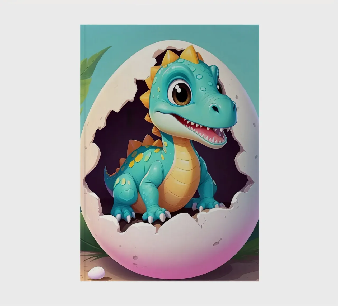Cute dinosaur hatching from egg with a sunny background notebook by DesignDoodle