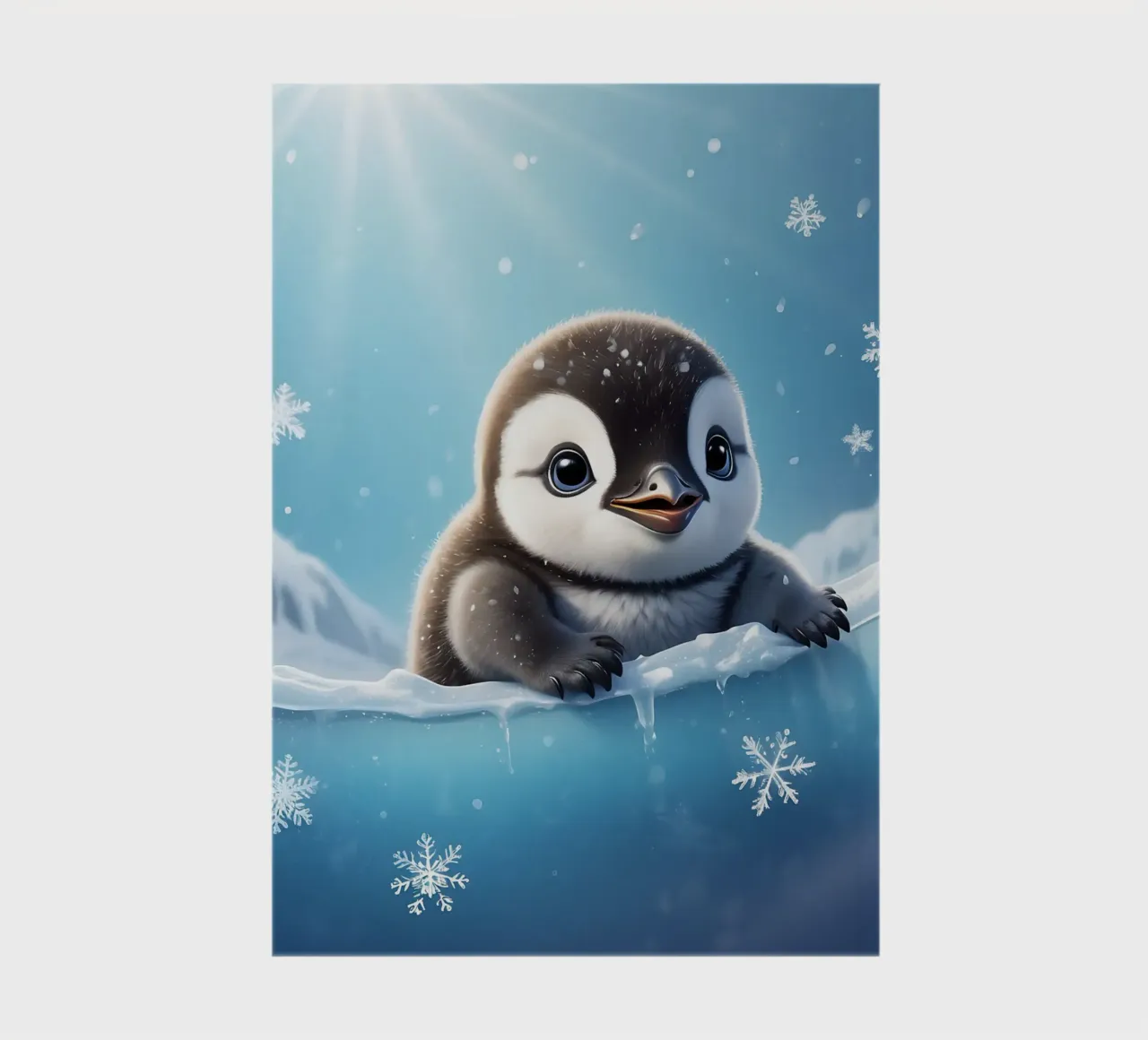 Penguin chick playing in icy water under bright sunlight notebook by DesignDoodle