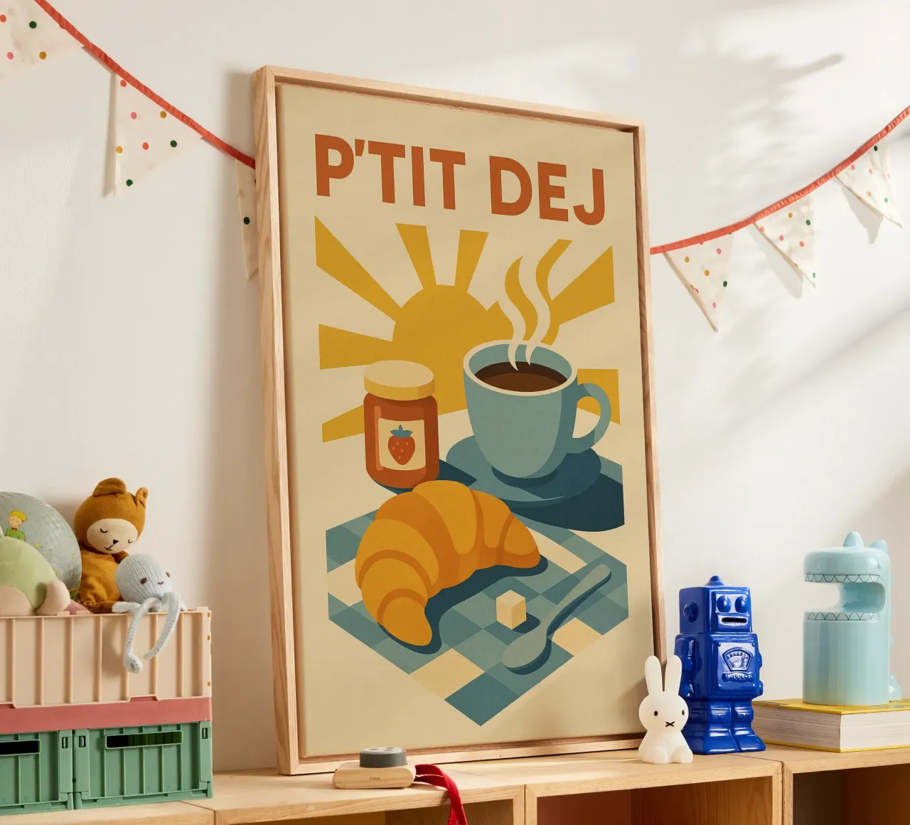 P'TIT DEJ - The retro charm of French-style breakfast canvas by Boissons - Affiches & posters - Retro