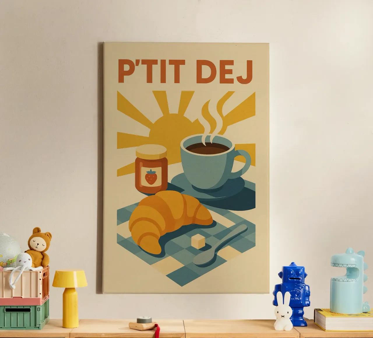 P'TIT DEJ - The retro charm of French-style breakfast canvas by Boissons - Affiches & posters - Retro