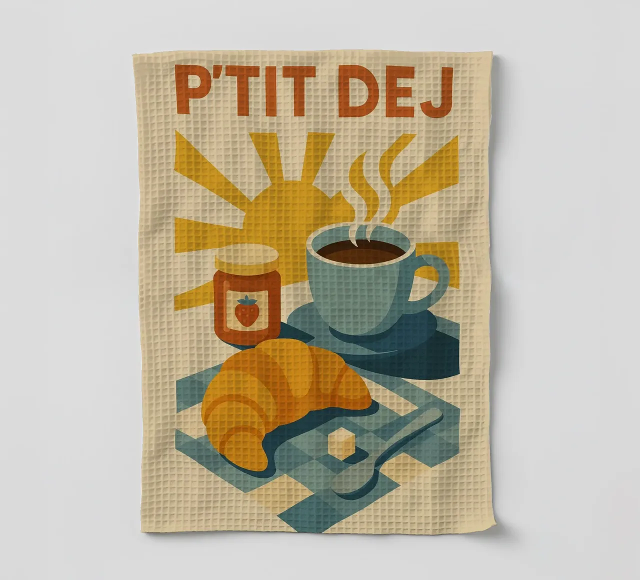 P'TIT DEJ - Il fascino retrò della colazione alla francese canovaccio da cucina da Boissons - Affiches & posters - Retro