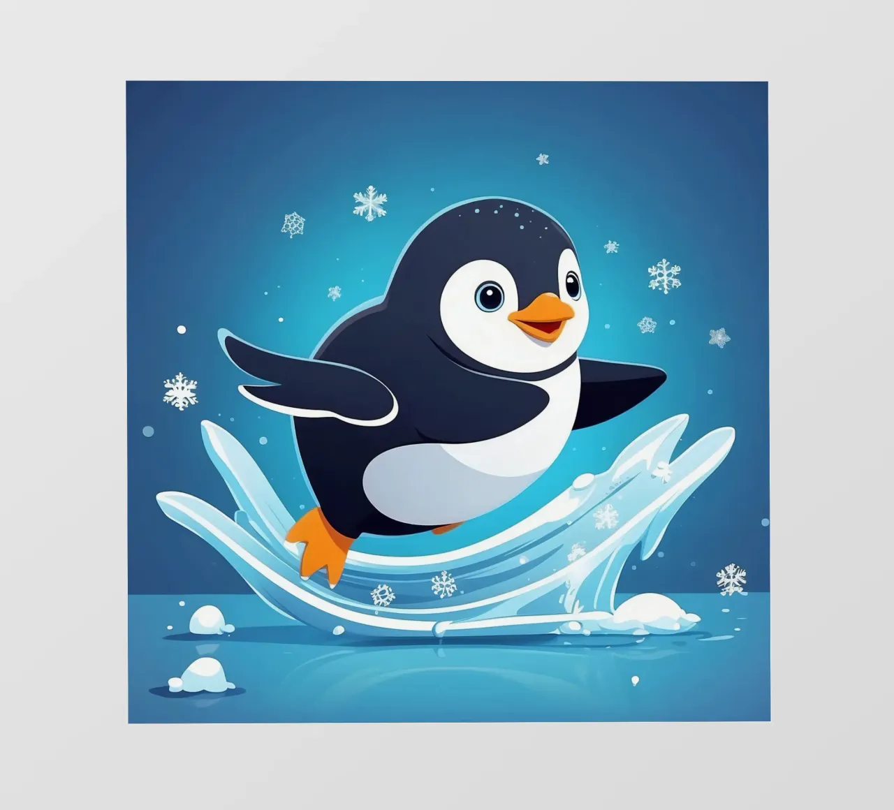 Pinguino che scivola gioiosamente sul ghiaccio mentre cadono fiocchi di neve pellicola backlit da DesignDoodle