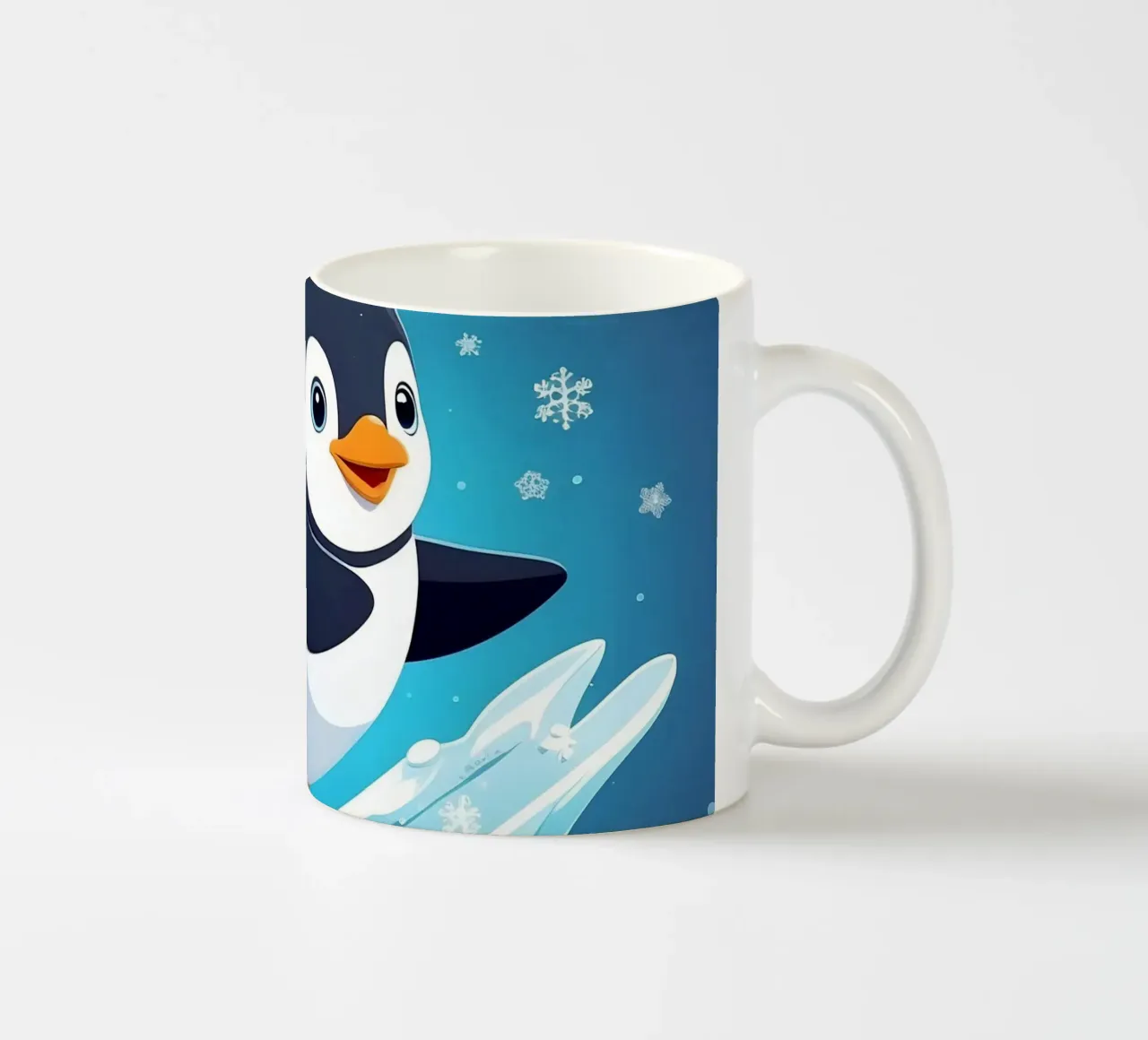 Pinguino che scivola gioiosamente sul ghiaccio mentre cadono fiocchi di neve tazza in ceramica da DesignDoodle