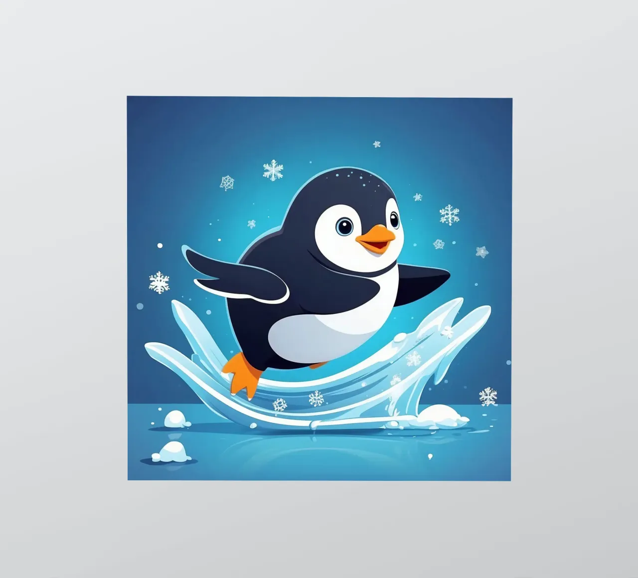 Penguin joyfully sliding on ice while snowflakes fall sticker by DesignDoodle