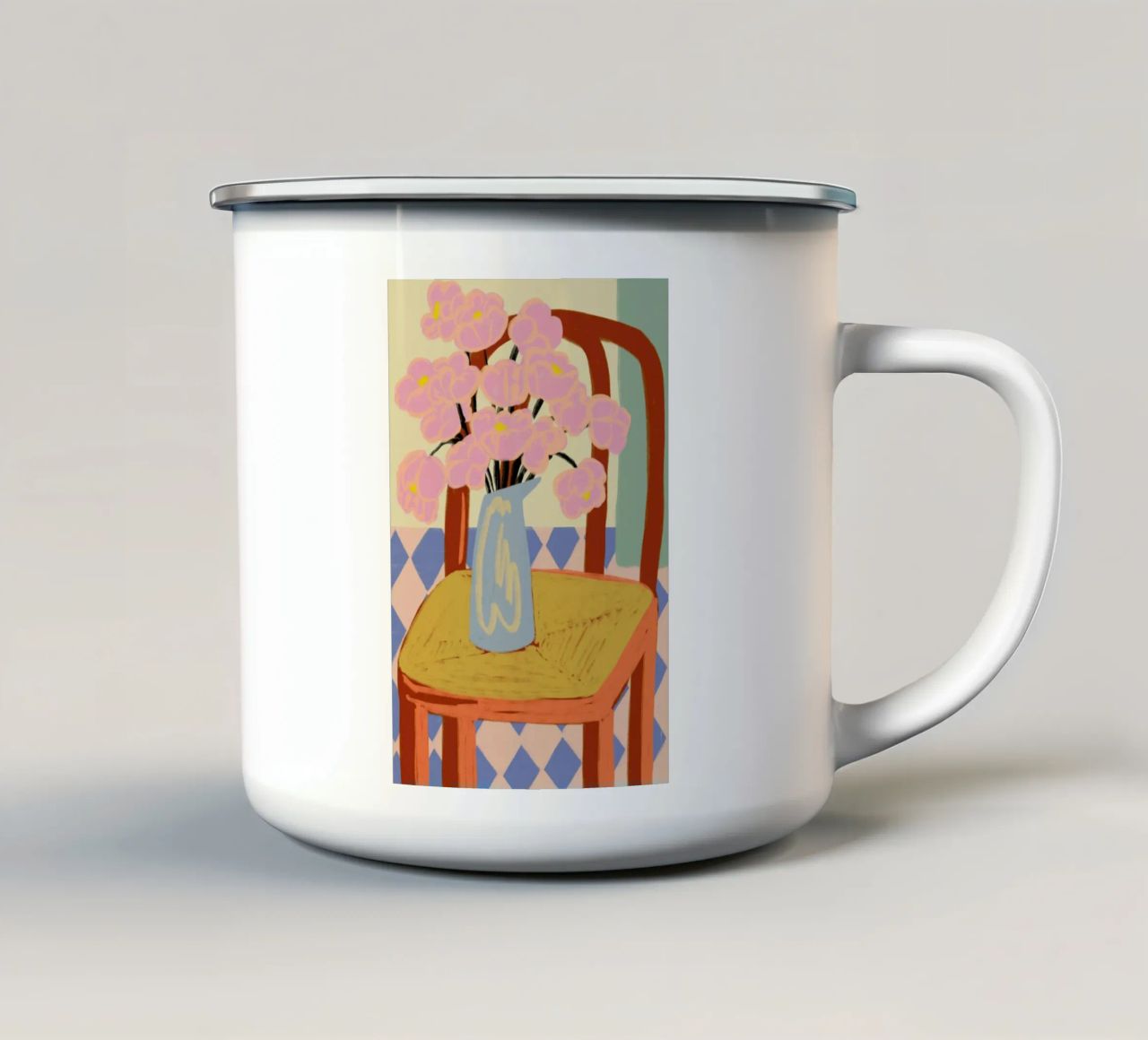Flowers On A Chair enamel mug by Sandra Poliakov