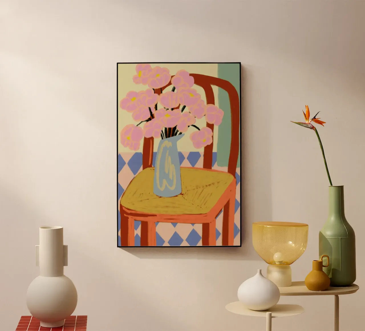 Flowers On A Chair acryl van Sandra Poliakov