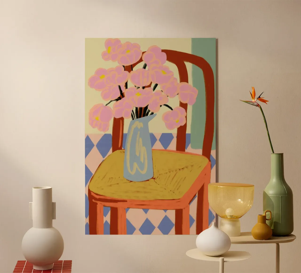 Flowers On A Chair acryl van Sandra Poliakov