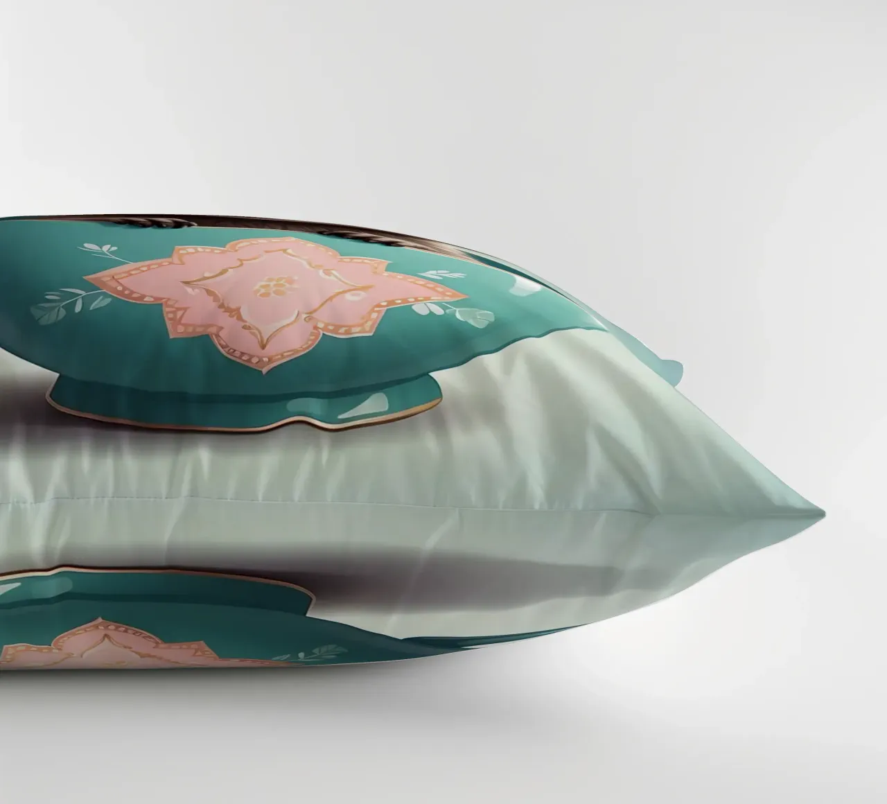 Simpatico procione in una tazza decorativa blu si mette in posa giocosamente cuscino da DesignDoodle